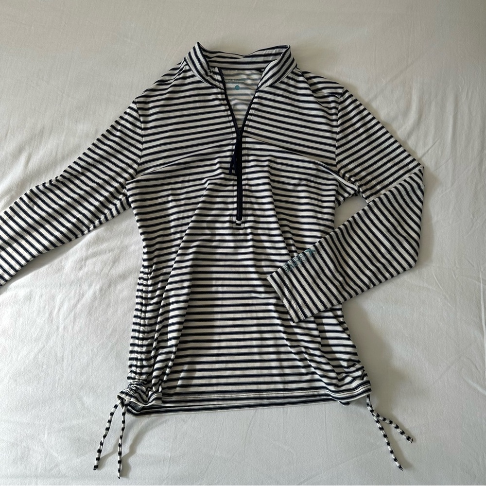 Carve Designs Rashguard in White and Navy Dotted Stripe